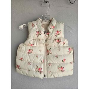 Baby Gap Floral Puffer Vest 0-6M | Quilted Pink Rose Print Infant Gilet